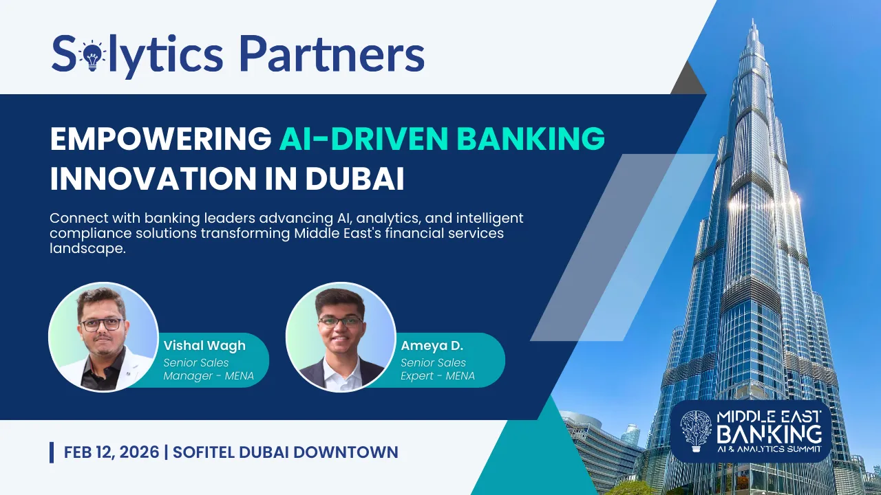 Middle East Banking AI Analytics Summit 2026 Dubai featuring Solytics Partners AI-driven compliance solutions for banking innovation