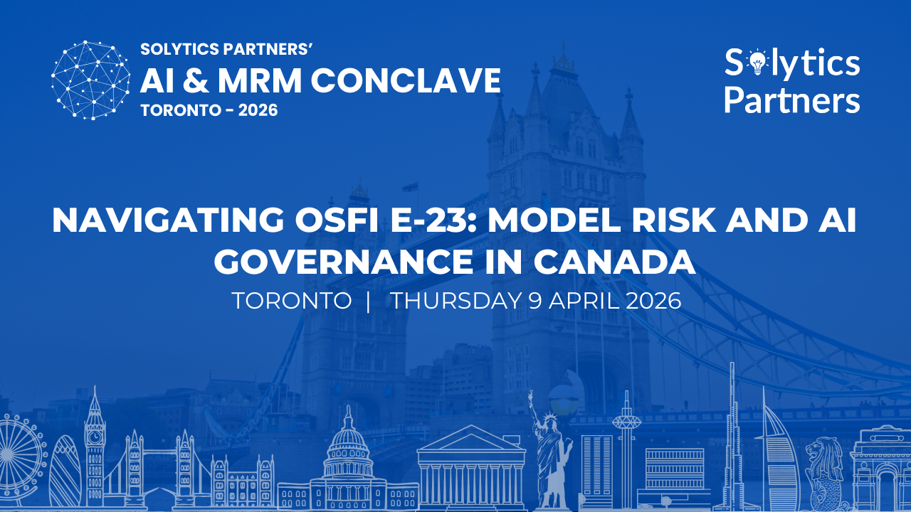 Solytics Partners AI and MRM Conclave Toronto 2026 banner highlighting OSFI E-23, AI governance, model validation workshop and financial risk leaders