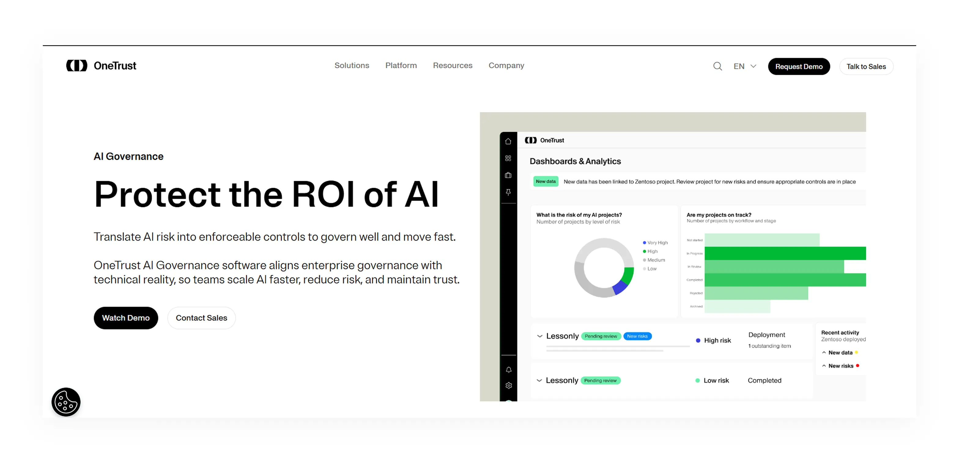 OneTrust AI Governance is known for AI risk assessment workflow management