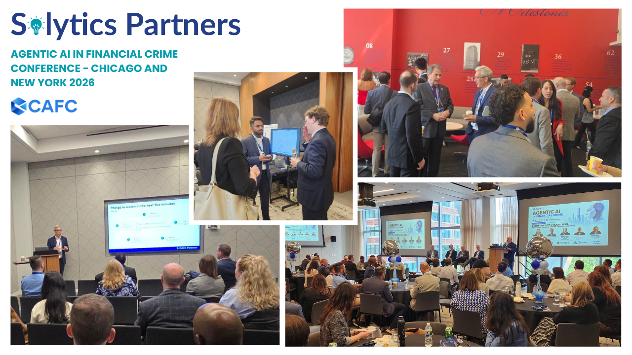Solytics Partners at the CAFC Agentic AI in Financial Crime Conferences, Chicago and New York 2026 – session presentation, networking and conference hall