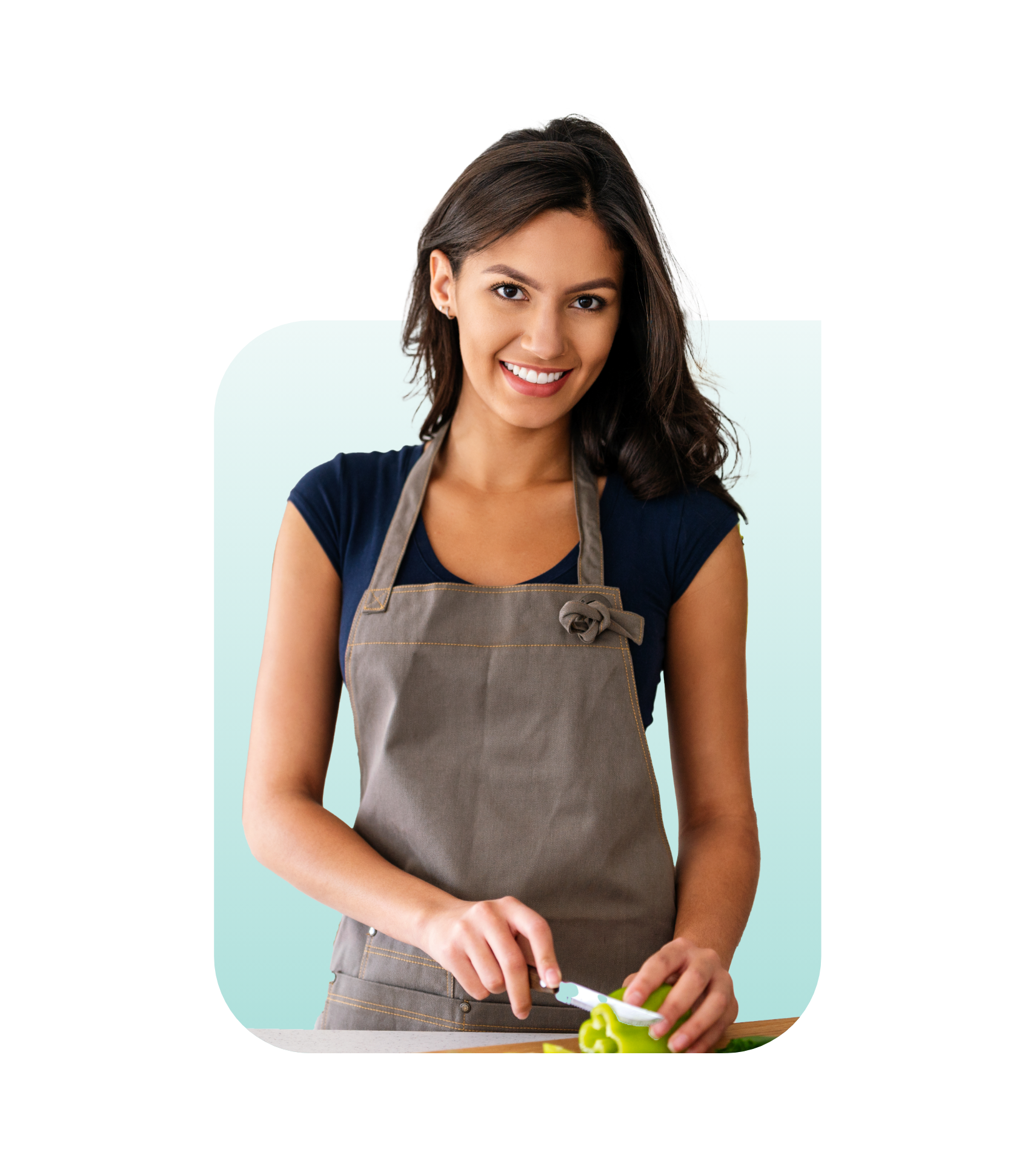 Young happy female preparing food