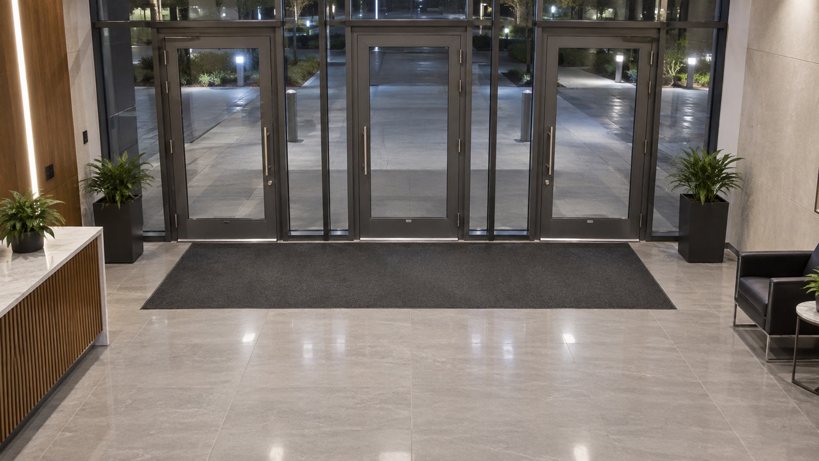 Security camera view of closed commercial doors