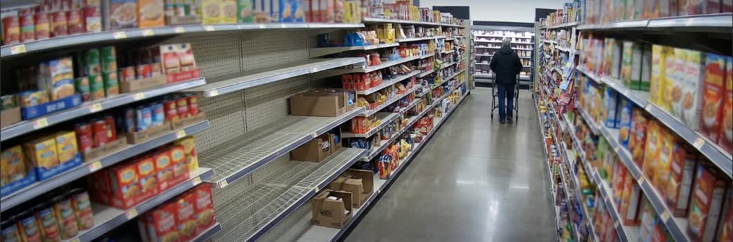 Supermarket shelves with visible gaps, taken from the supplied demo video.