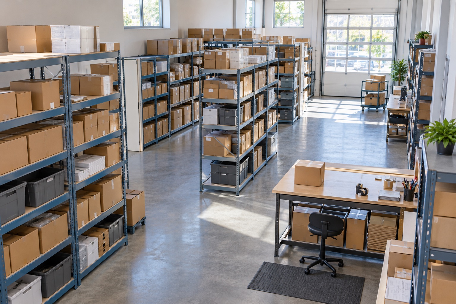 Clean stockroom aisle without image defects
