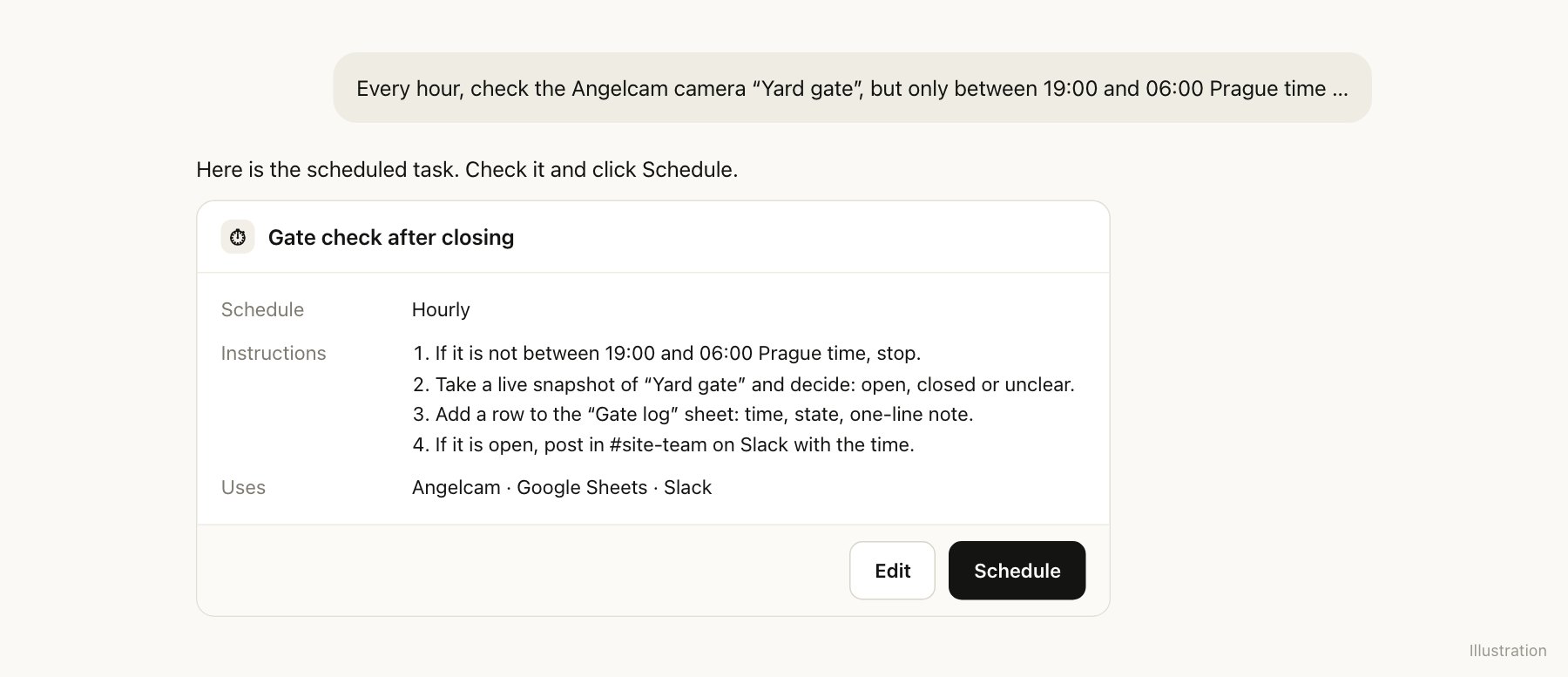 The scheduled task in Claude, ready to save
