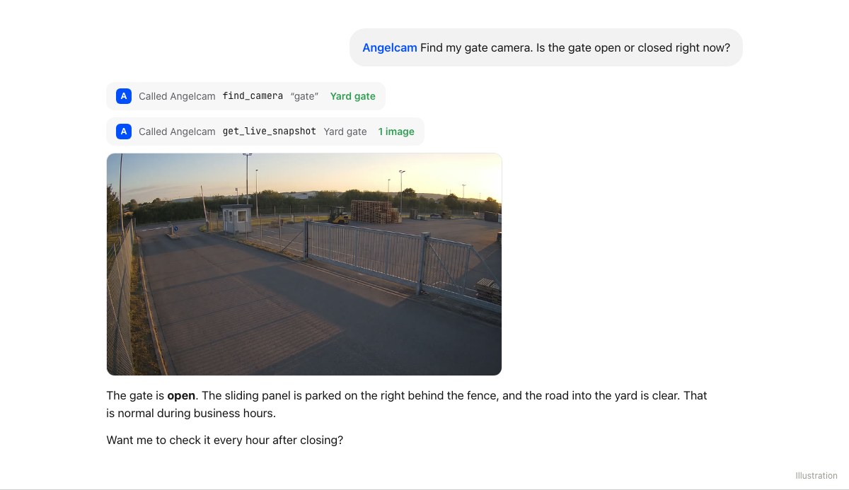 ChatGPT finds the gate camera and describes the live snapshot