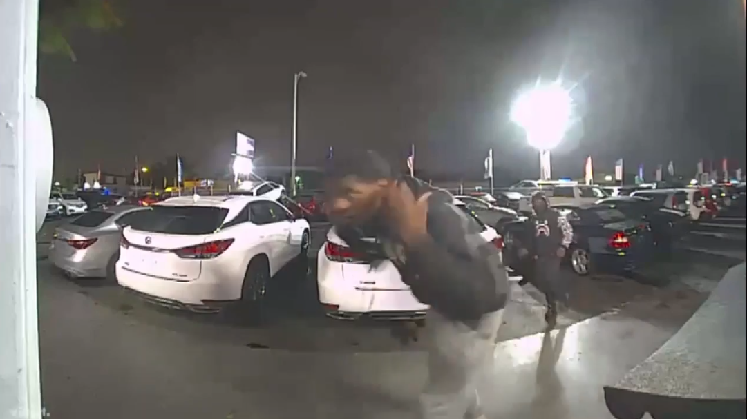 security camera showing car dealership break-in., image