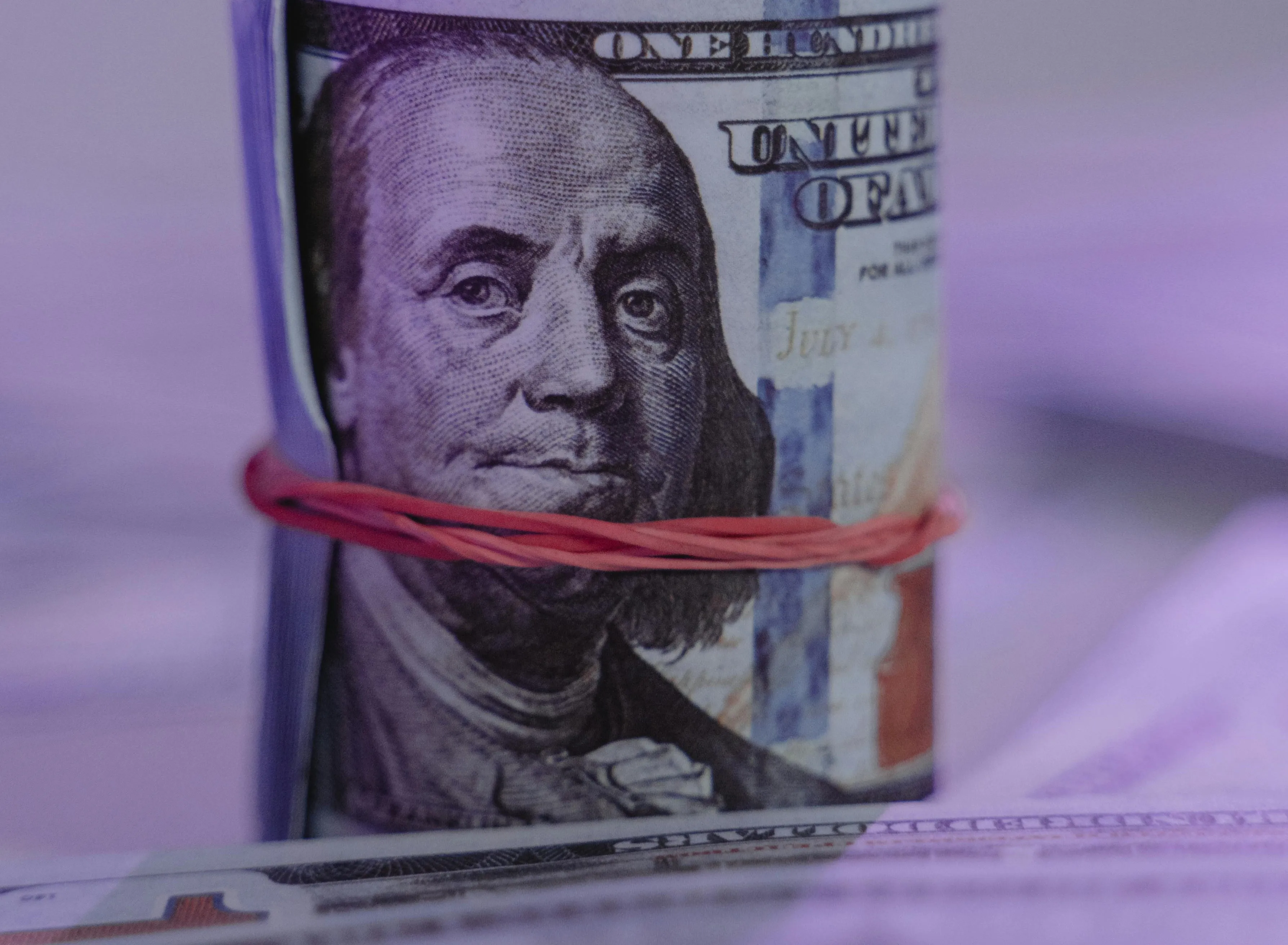 US Bills wrapped with a rubber band
