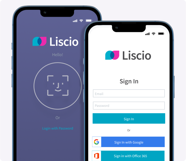 Image showing Liscio's login screen on a mobile device