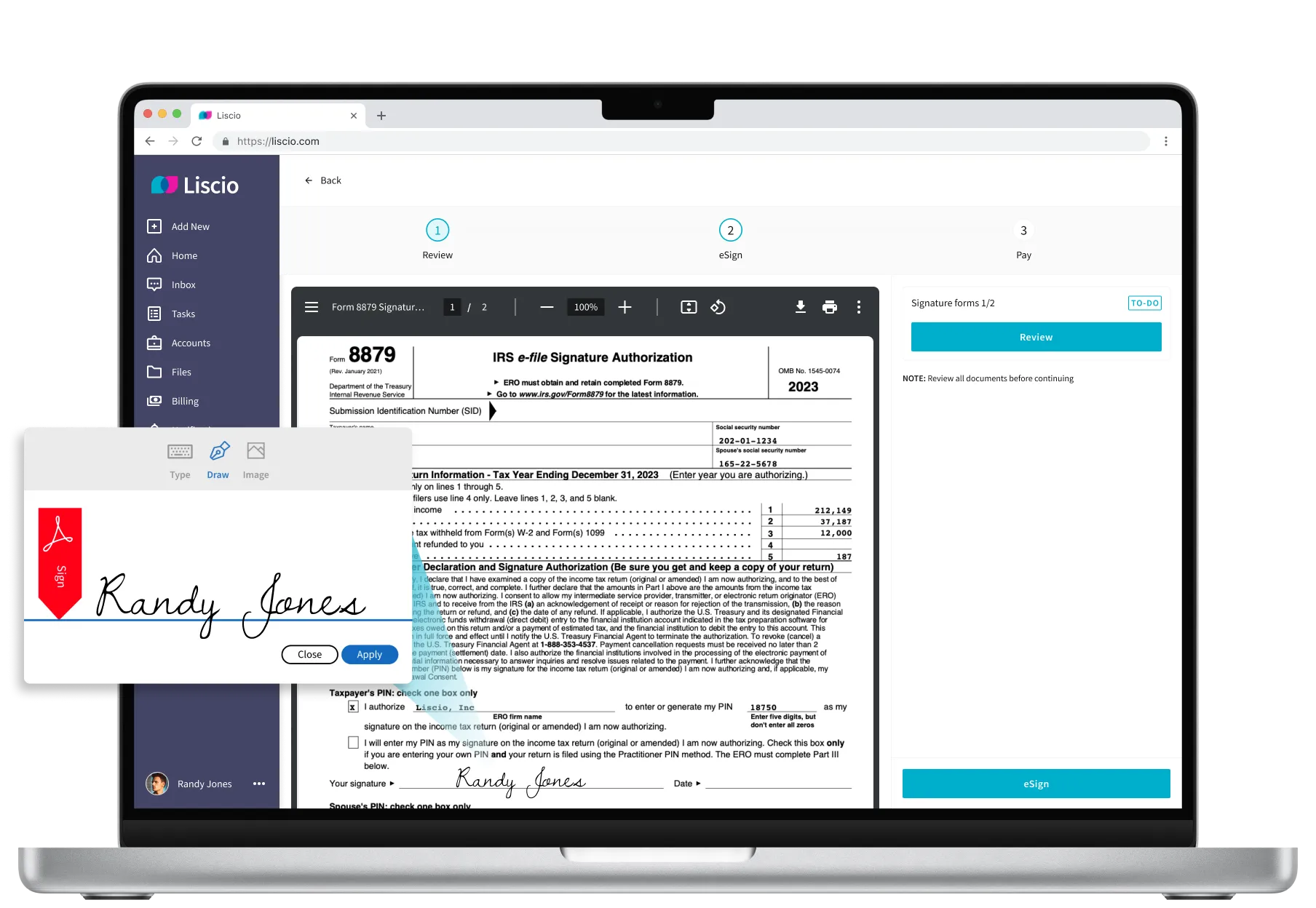 Liscio form 8879 E-signing software for tax professionals