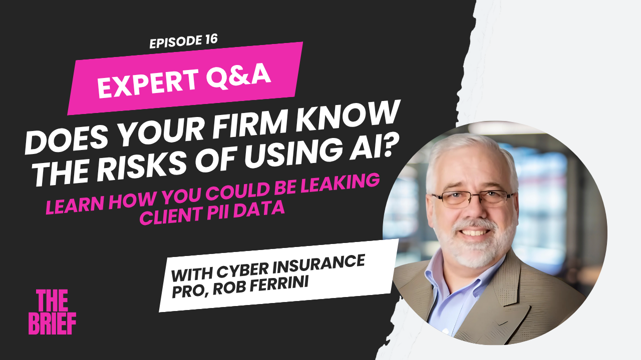 Luke Kiely speaks with Chris Farrell about cybersecurity and WISP templates for firms, with overlay text “Don’t Wait for DOGE” and a secure-lock graphic.