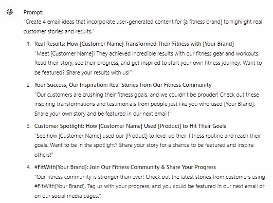 Screenshot of email feedback request ideas for an online pet store, featuring incentives like discounts and loyalty points.