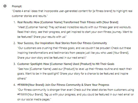 Screenshot of email feedback request ideas for an online pet store, featuring incentives like discounts and loyalty points.
