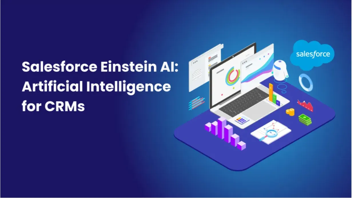 Illustration showcasing Salesforce Einstein AI's features for CRM optimization.
