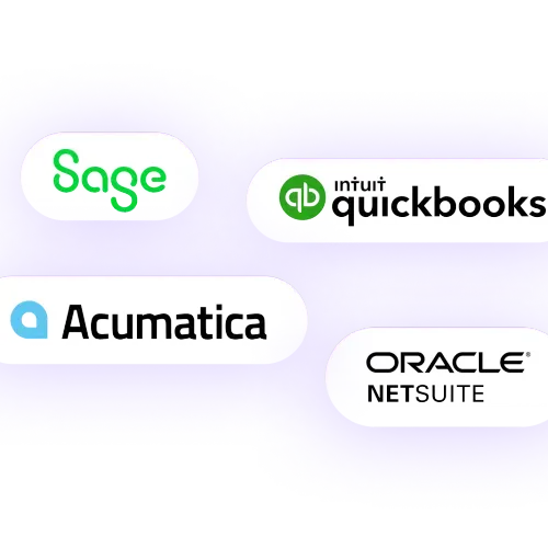 sage intacct, quickbooks, acumatica, and oracle net suite logo in pills