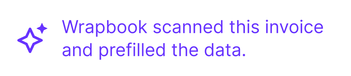 AI notification: Wrapbook scanned this invoice and prefilled the data. 