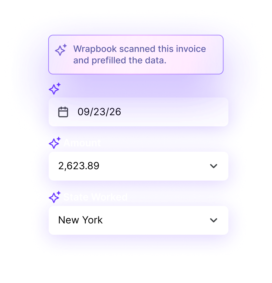 Wrapbook scanning an invoice and prefilling the invoice date, amount, and state worked