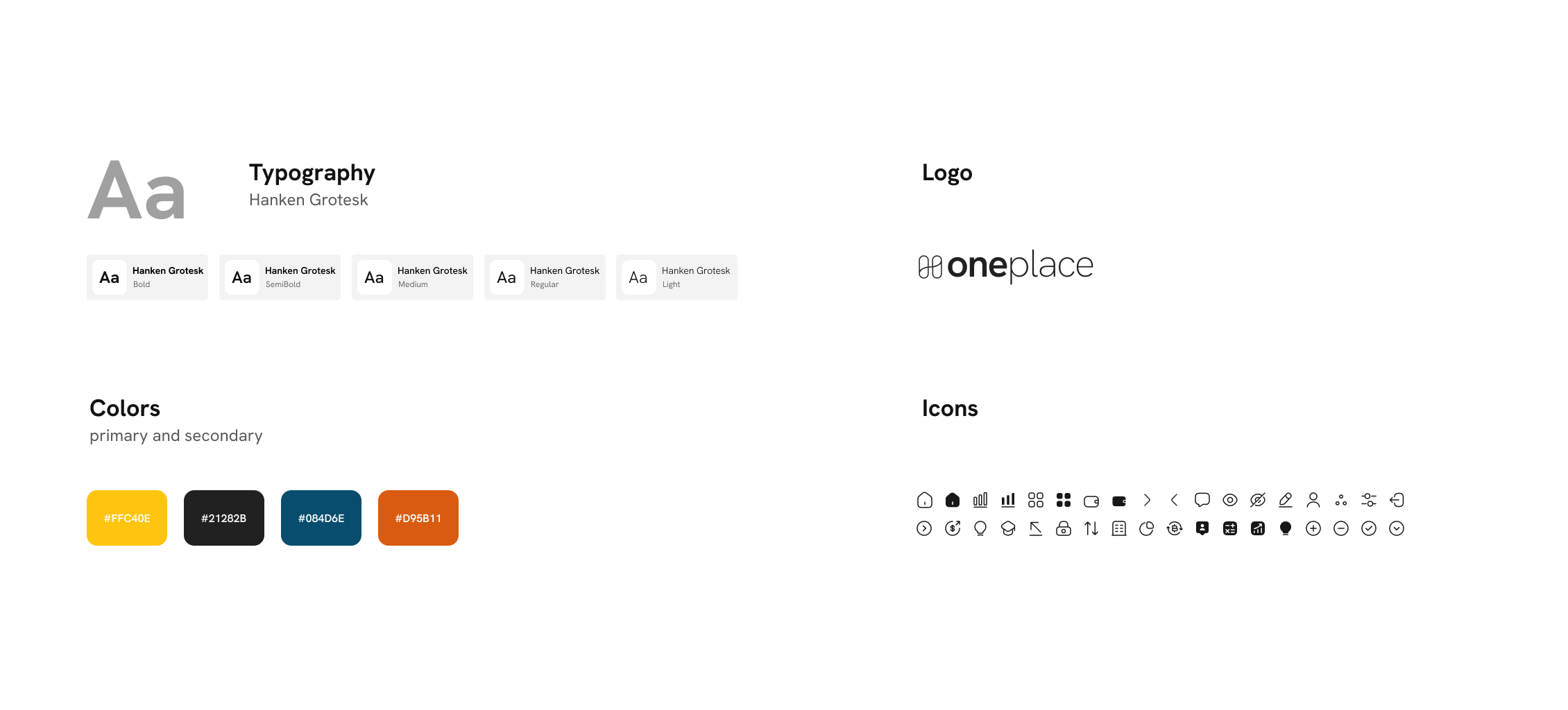Imagens da tipografia, das cores, do logo e dos ícones utilizados no projeto.