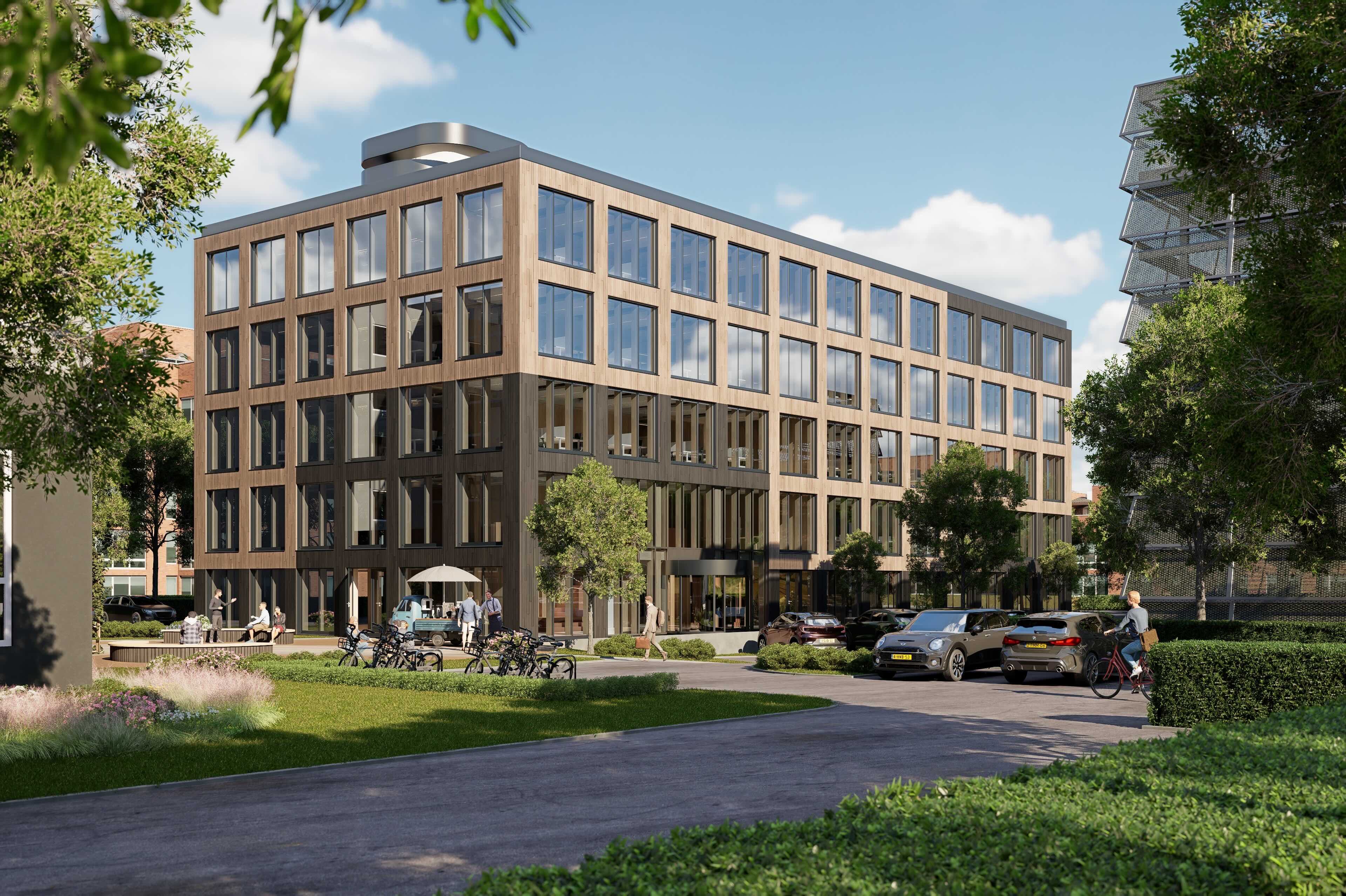 Foto van het nieuwe kantoorpand aan de Moutlaan, deze dient als uitbreiding op Campus CeeCee in Enschede.
