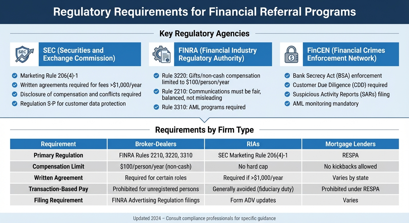 Financial Referral Program Regulatory Requirements by Agency and Firm Type
