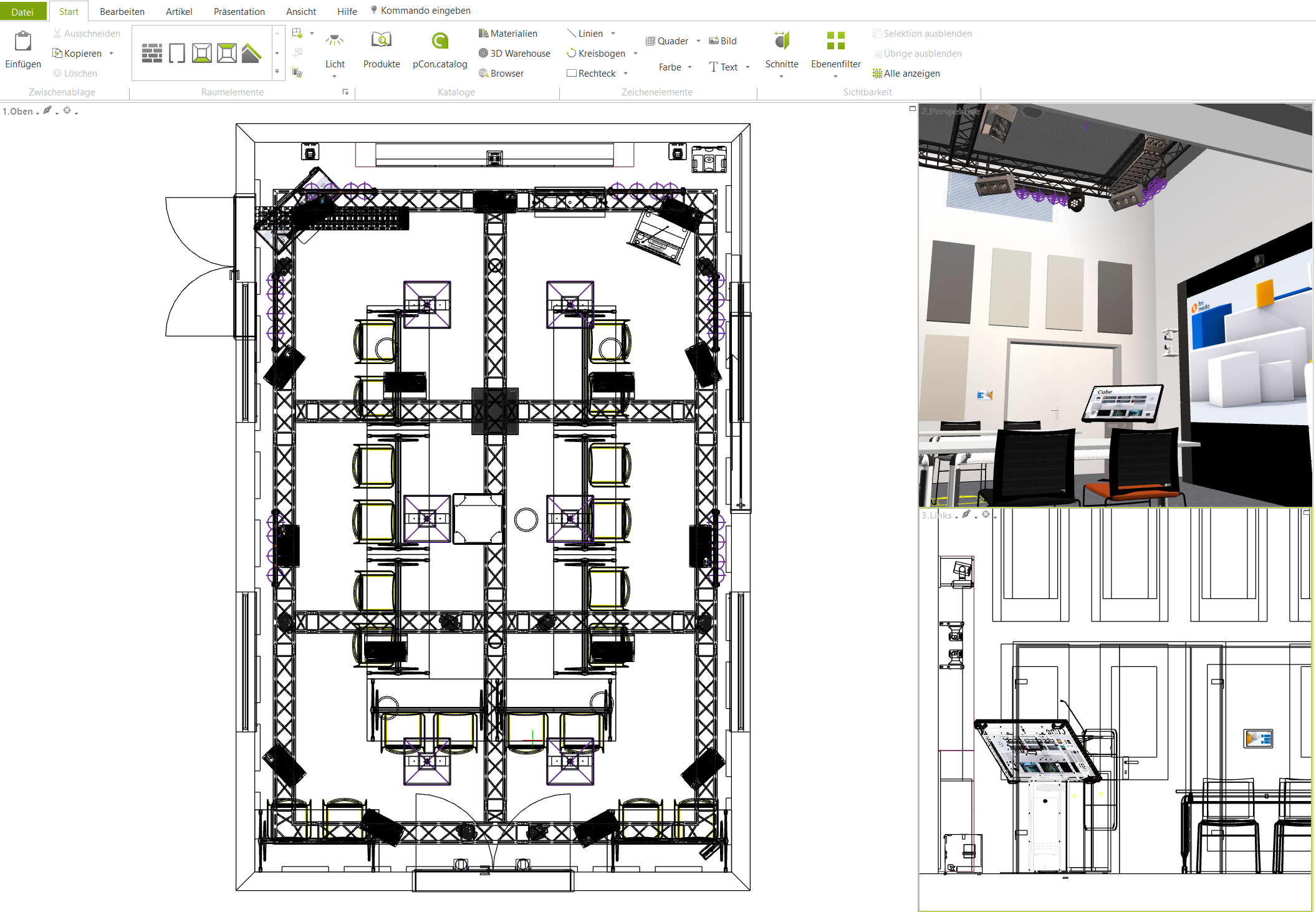 3D Visualisierung für genaue Planung der Medientechnik.