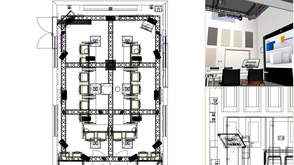 3D Visualisierung für genaue Planung der Medientechnik.