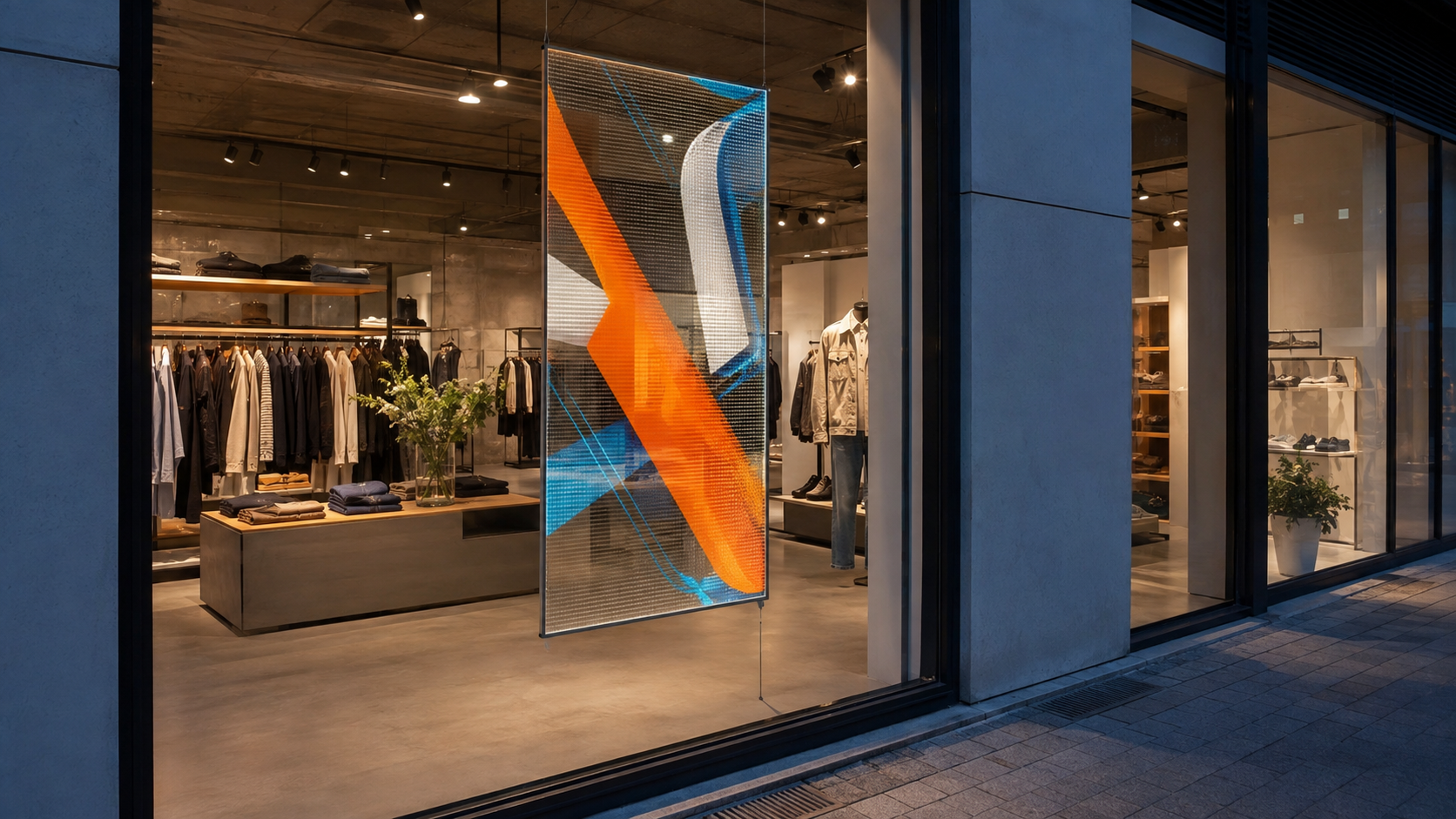 Transparentes LED-Poster im Schaufenster