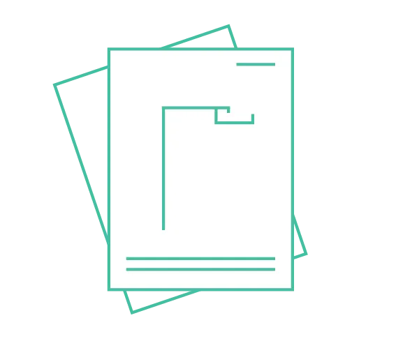Abstrakte grüne Symbole von zwei überlappenden Blättern mit Linien, die Text und Grafiken andeuten.