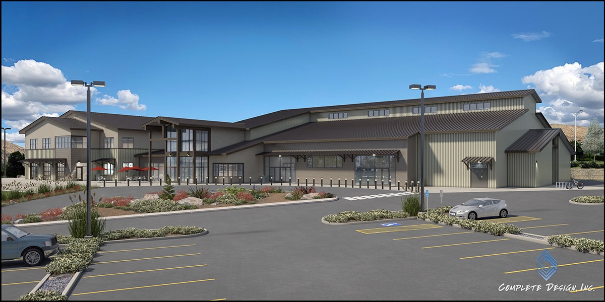 An architectural rendering of the Lake Chelan Community Center