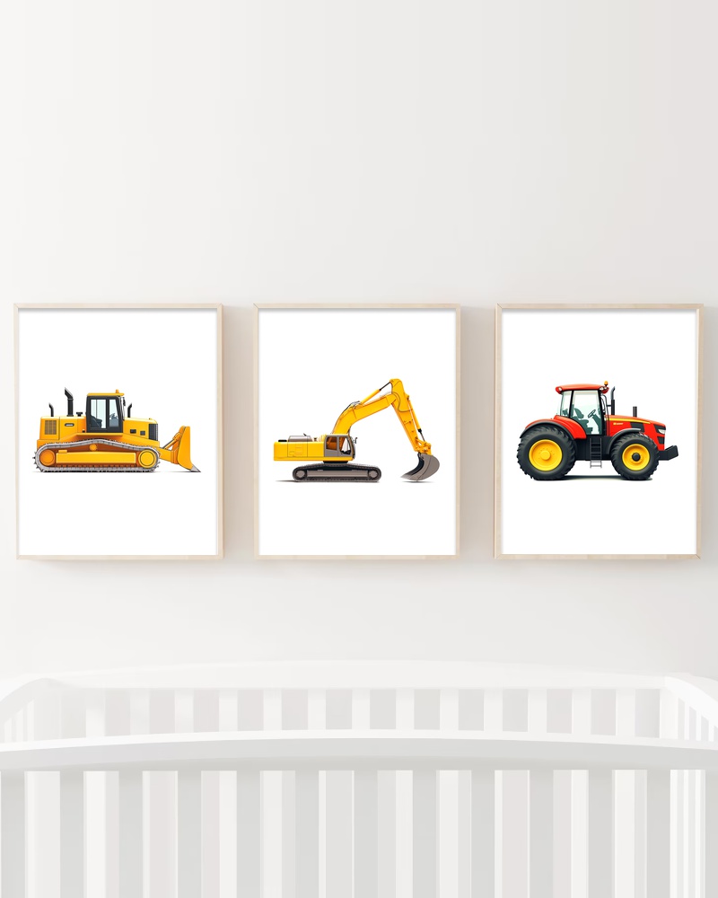 Farm Construction Nursery Wall Art Print Set