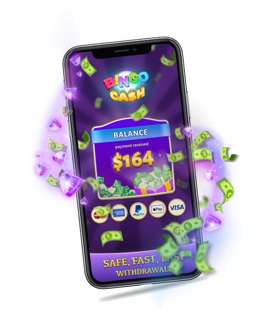 Mobile phone showing the money balance screen from Bingo Cash game