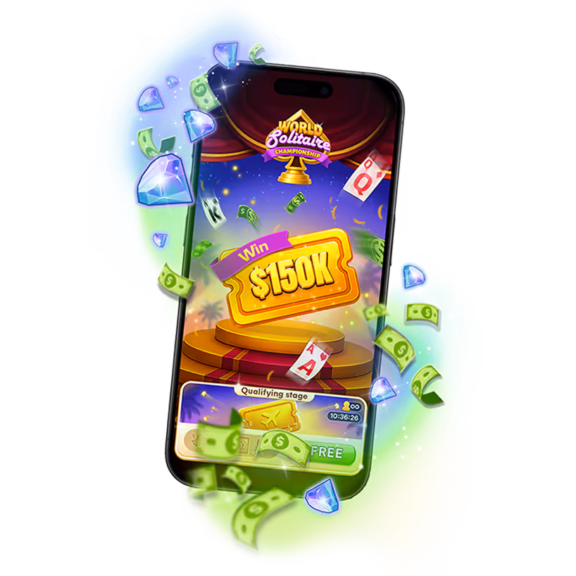 Mobile phone showing a screen from Solitaire Cash game