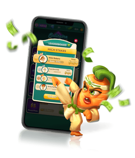 Mobile phone showing the leaderboard screen from Bingo Cash game