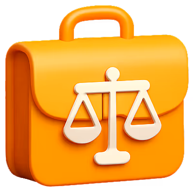 3D purple briefcase with a justice scale symbol, representing the legal or professional services industry.