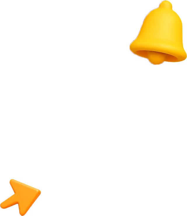 3D yellow notification bell icon, representing real-time alerts and automated updates in DigiBenders’ digital platforms.