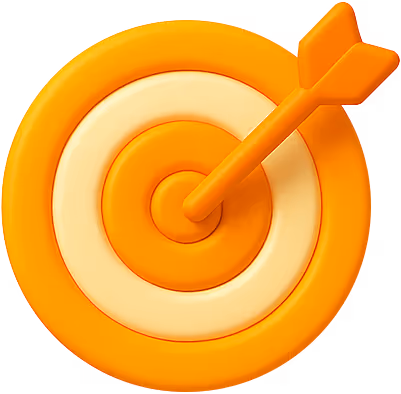3D target icon with a bullseye arrow, symbolizing precision-driven digital strategies and result-oriented marketing campaigns.