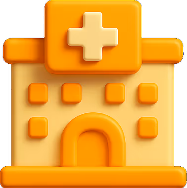 3D icon of a hospital, symbolizing DigiBenders’ experience with healthcare technology, medical automation, and digital tools for clinics.