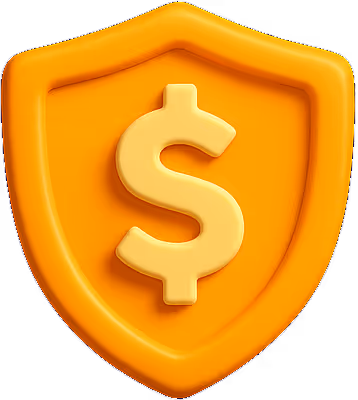 3D icon of a dollar sign on a shield, representing financial security, value-driven services, or ROI-focused digital solutions.