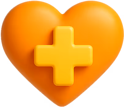 Dark 3D icon of a heart with a medical cross, representing healthcare tech solutions, patient support platforms, or wellness app features.