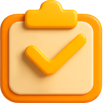 Dark 3D icon of a clipboard with a checkmark, symbolizing task completion, quality assurance, and project tracking systems.