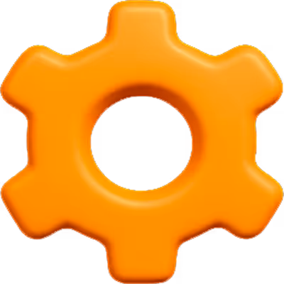 3D orange gear icon, symbolizing settings, automation, or system configuration capabilities.