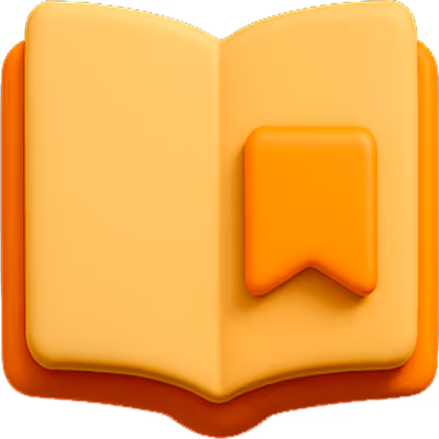 3D orange book icon with a bookmark, representing documentation, learning resources, or knowledge base features.
