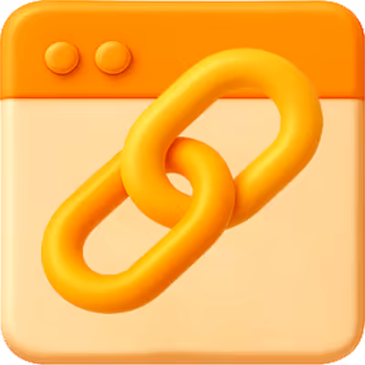 3D chain link icon, symbolizing hyperlinking, SEO backlinks, or platform connectivity.