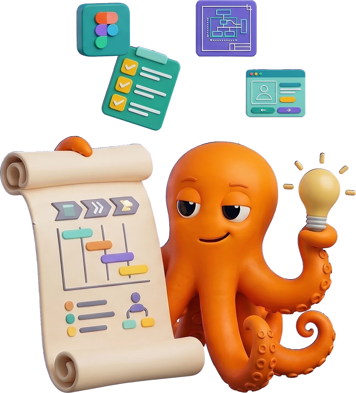 Digital agency DigiBenders' mascot, an orange octopus, presenting 'Your Vision, Our <Innovation>' tagline for streamlined business solutions.