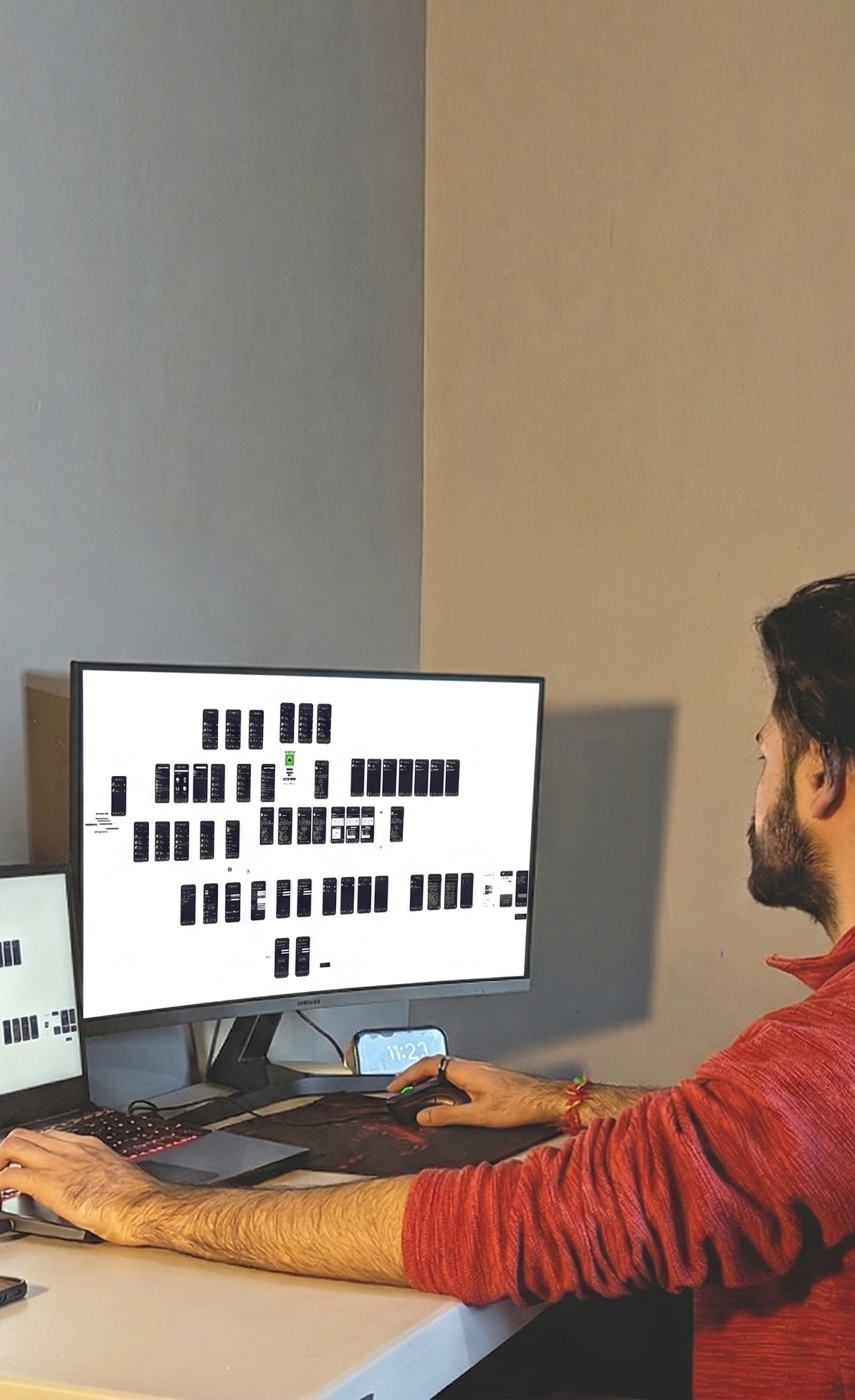 DigiBenders team reviewing a business process flowchart on a whiteboard, planning AI automation logic collaboratively.
