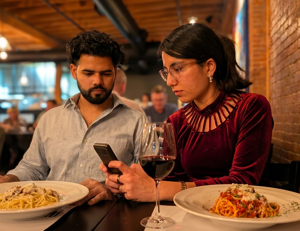 Meet Chaudhari at a restaurant enjoying dinner while traveling