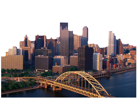 Pittsburgh skyline reflecting modern AI app development for businesses.
