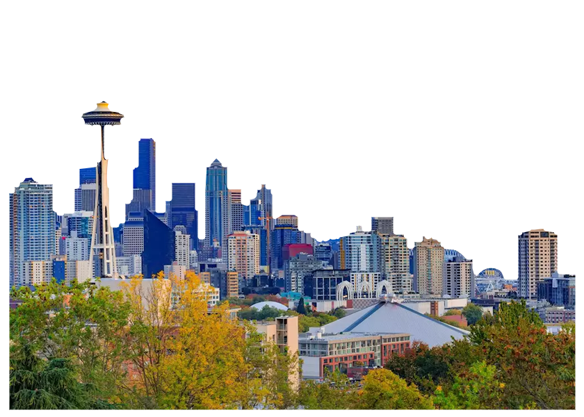 Seattle skyline representing AI innovation for business application development.