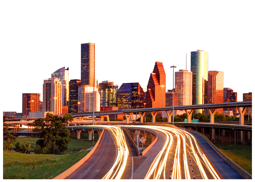Houston skyline representing AI-driven application solutions for businesses.