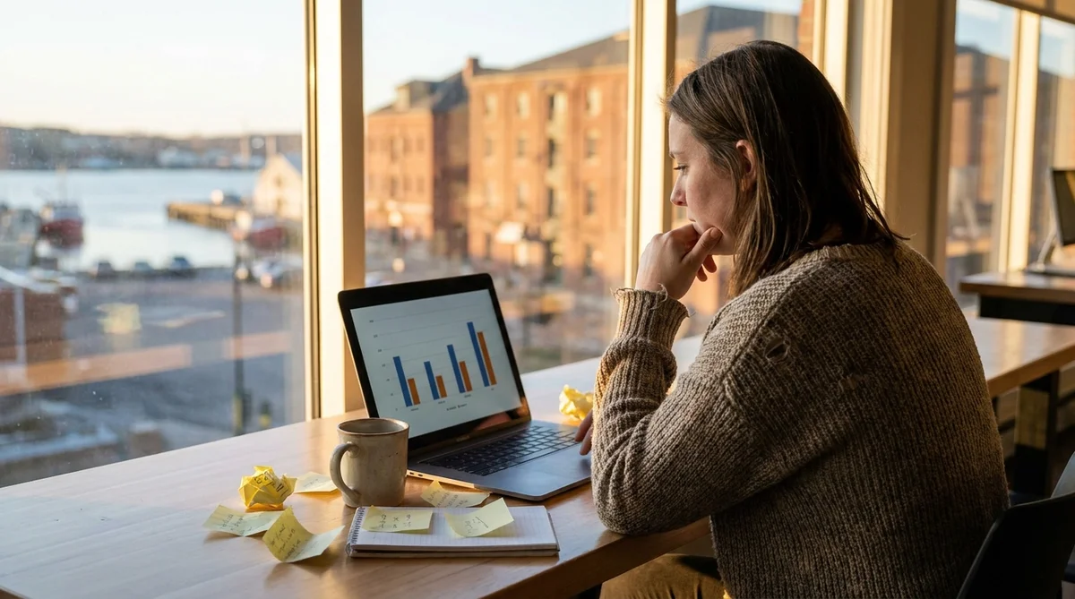 Business owner reviewing a generic search performance chart to judge if SEO is working